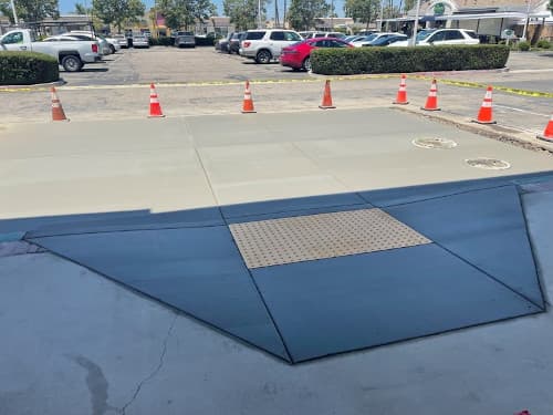 ADA compliant ramp with truncated domes in California. 